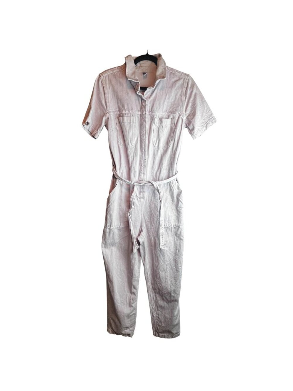 Old Navy Jumpsuit Womens Small Pink Short Sleeve Belted Collared Twill Utility